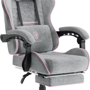 Dowinx Gaming Chair Fabric with Pocket Spring Cushion, Massage Game Chair Cloth with Headrest, Ergonomic Computer Chair with Footrest 290LBS, Black and Grey