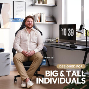 Dowinx Gaming Chair Fabric with Pocket Spring Cushion, Massage Game Chair Cloth with Headrest, Ergonomic Computer Chair with Footrest 290LBS, Black and Grey