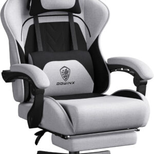 Dowinx Gaming Chair Fabric with Pocket Spring Cushion, Massage Game Chair Cloth with Headrest, Ergonomic Computer Chair with Footrest 290LBS, Black and Grey