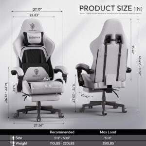 Dowinx Gaming Chair Fabric with Pocket Spring Cushion, Massage Game Chair Cloth with Headrest, Ergonomic Computer Chair with Footrest 290LBS, Black and Grey