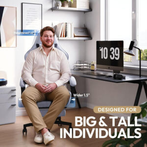 Dowinx Gaming Chair Fabric with Pocket Spring Cushion, Massage Game Chair Cloth with Headrest, Ergonomic Computer Chair with Footrest 290LBS, Black and Grey