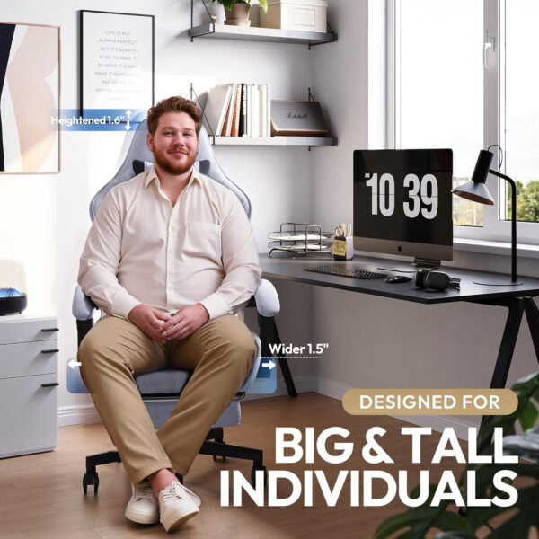 Dowinx Gaming Chair Fabric with Pocket Spring Cushion, Massage Game Chair Cloth with Headrest, Ergonomic Computer Chair with Footrest 290LBS, Black and Grey