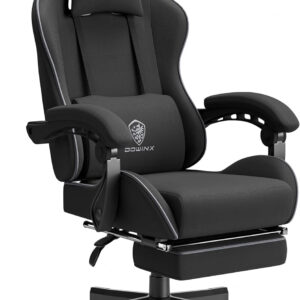 Dowinx Gaming Chair Fabric with Pocket Spring Cushion, Massage Game Chair Cloth with Headrest, Ergonomic Computer Chair with Footrest 290LBS, Black and Grey