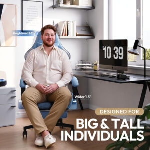 Dowinx Gaming Chair Fabric with Pocket Spring Cushion, Massage Game Chair Cloth with Headrest, Ergonomic Computer Chair with Footrest 290LBS, Black and Grey