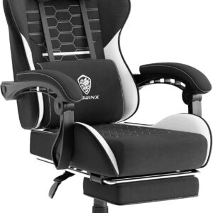 Dowinx Gaming Chair Fabric with Pocket Spring Cushion, Massage Game Chair Cloth with Headrest, Ergonomic Computer Chair with Footrest 290LBS, Black and Grey