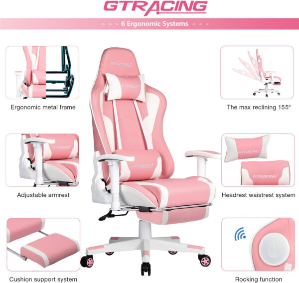 GTRACING Gaming Chair with Footrest Speakers Video Game Chair Bluetooth Music Heavy Duty Ergonomic Computer Office Desk Chair