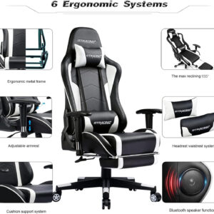 GTRACING Gaming Chair with Footrest Speakers Video Game Chair Bluetooth Music Heavy Duty Ergonomic Computer Office Desk Chair