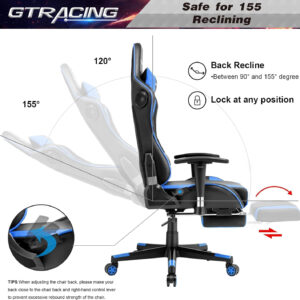 GTRACING Gaming Chair with Footrest Speakers Video Game Chair Bluetooth Music Heavy Duty Ergonomic Computer Office Desk Chair