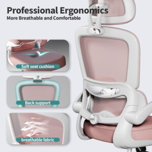 TRALT Office Chair Ergonomic Desk Chair, 330 LBS Home Mesh Office Desk Chairs with Wheels, Comfortable Gaming Chair, High Back Office Chair for Long Hours (Blue)