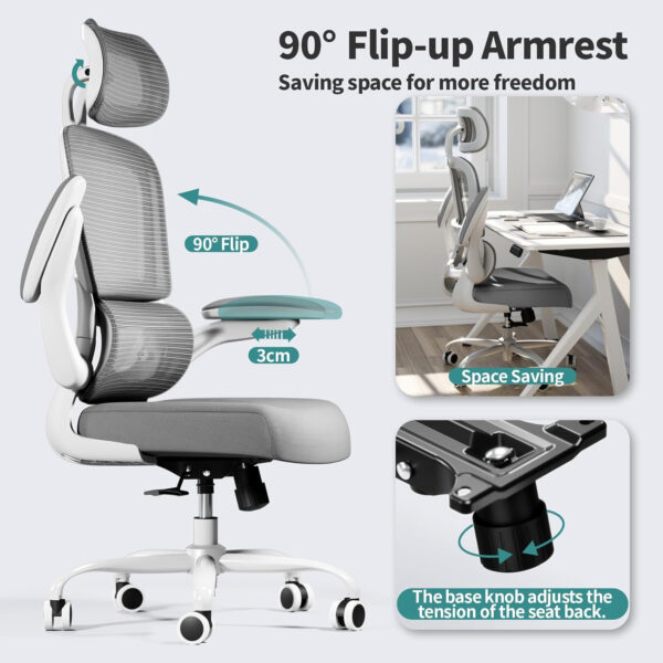 TRALT Office Chair Ergonomic Desk Chair, 330 LBS Home Mesh Office Desk Chairs with Wheels, Comfortable Gaming Chair, High Back Office Chair for Long Hours (Blue)