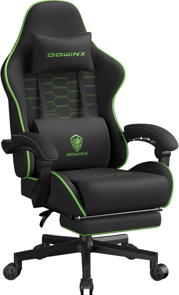 Dowinx Gaming Chair Fabric with Pocket Spring Cushion, Massage Game Chair Cloth with Headrest, Ergonomic Computer Chair with Footrest 290LBS, Black and Grey
