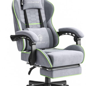 Dowinx Gaming Chair Fabric with Pocket Spring Cushion, Massage Game Chair Cloth with Headrest, Ergonomic Computer Chair with Footrest 290LBS, Black and Grey