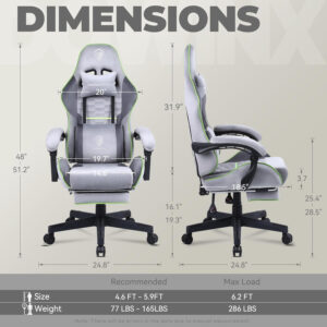 Dowinx Gaming Chair Fabric with Pocket Spring Cushion, Massage Game Chair Cloth with Headrest, Ergonomic Computer Chair with Footrest 290LBS, Black and Grey
