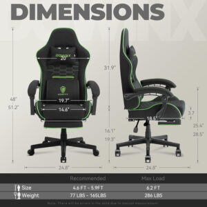 Dowinx Gaming Chair Fabric with Pocket Spring Cushion, Massage Game Chair Cloth with Headrest, Ergonomic Computer Chair with Footrest 290LBS, Black and Grey