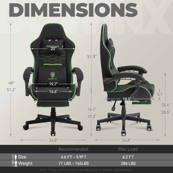 Dowinx Gaming Chair Fabric with Pocket Spring Cushion, Massage Game Chair Cloth with Headrest, Ergonomic Computer Chair with Footrest 290LBS, Black and Grey