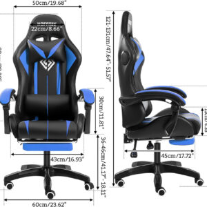 HOFFREE RGB Gaming Chair with Speakers Massage Computer Gaming Chair with LED Lights and Footrest High Back Video Game Chair for Adults Blue and Black