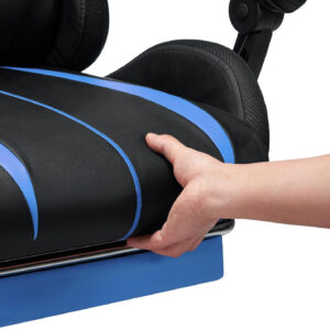 HOFFREE RGB Gaming Chair with Speakers Massage Computer Gaming Chair with LED Lights and Footrest High Back Video Game Chair for Adults Blue and Black