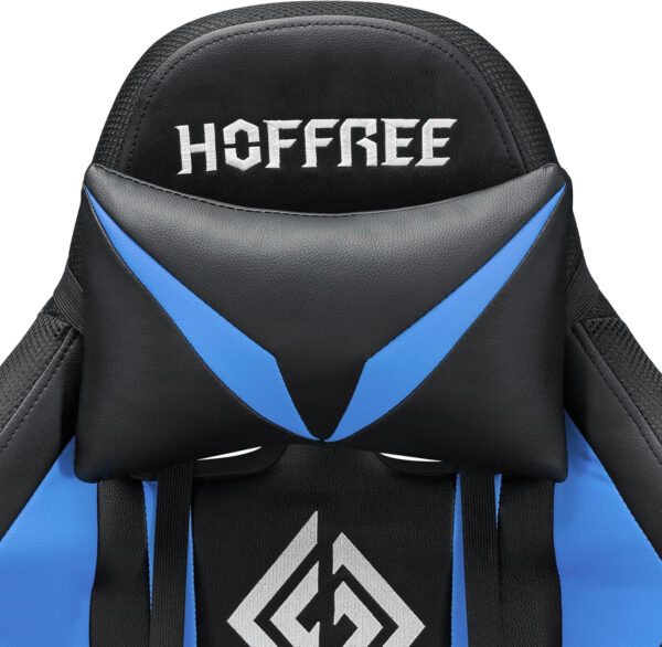 HOFFREE RGB Gaming Chair with Speakers Massage Computer Gaming Chair with LED Lights and Footrest High Back Video Game Chair for Adults Blue and Black