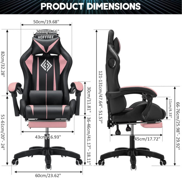 HOFFREE RGB Gaming Chair with Speakers Massage Computer Gaming Chair with LED Lights and Footrest High Back Video Game Chair for Adults Blue and Black