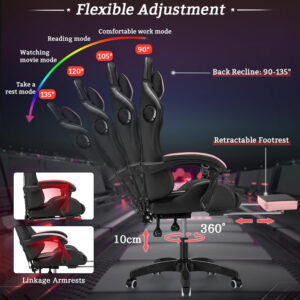 HOFFREE RGB Gaming Chair with Speakers Massage Computer Gaming Chair with LED Lights and Footrest High Back Video Game Chair for Adults Blue and Black