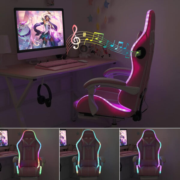 HOFFREE RGB Gaming Chair with Speakers Massage Computer Gaming Chair with LED Lights and Footrest High Back Video Game Chair for Adults Blue and Black