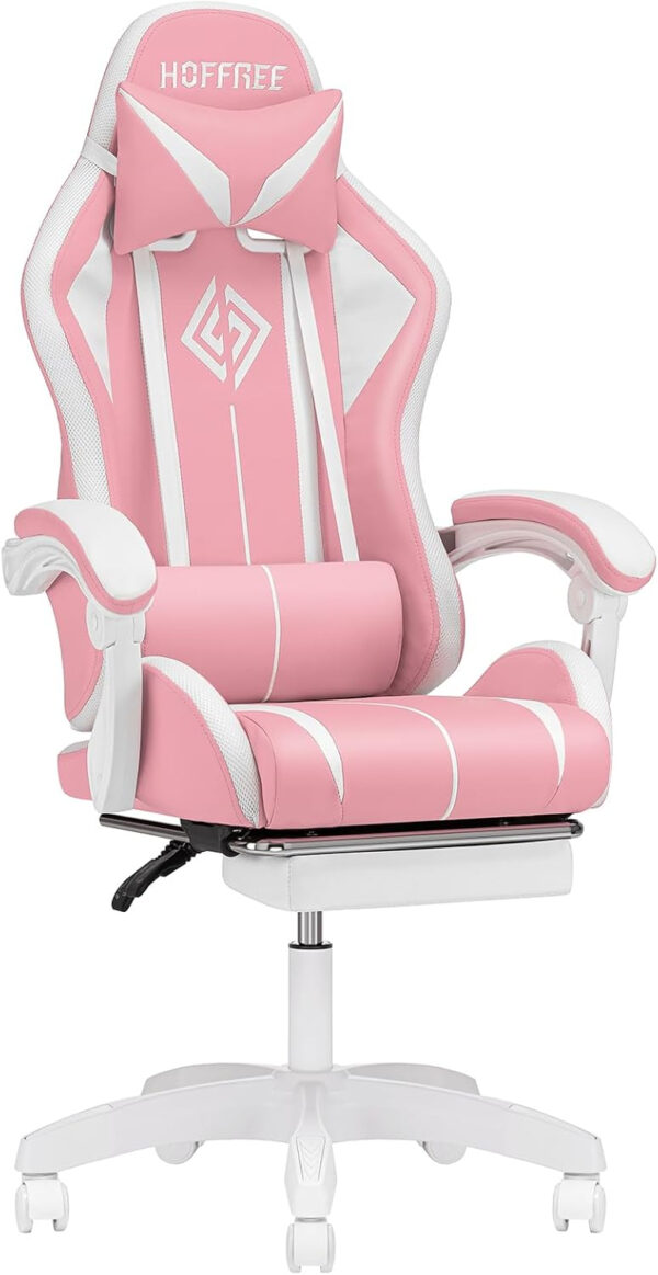 HOFFREE RGB Gaming Chair with Speakers Massage Computer Gaming Chair with LED Lights and Footrest High Back Video Game Chair for Adults Blue and Black