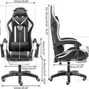 HOFFREE RGB Gaming Chair with Speakers Massage Computer Gaming Chair with LED Lights and Footrest High Back Video Game Chair for Adults Blue and Black