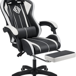 HOFFREE RGB Gaming Chair with Speakers Massage Computer Gaming Chair with LED Lights and Footrest High Back Video Game Chair for Adults Blue and Black