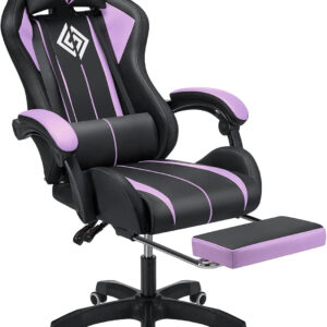 HOFFREE RGB Gaming Chair with Speakers Massage Computer Gaming Chair with LED Lights and Footrest High Back Video Game Chair for Adults Blue and Black
