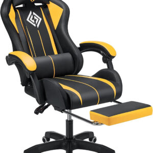 HOFFREE RGB Gaming Chair with Speakers Massage Computer Gaming Chair with LED Lights and Footrest High Back Video Game Chair for Adults Blue and Black