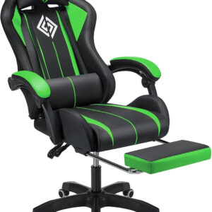 HOFFREE RGB Gaming Chair with Speakers Massage Computer Gaming Chair with LED Lights and Footrest High Back Video Game Chair for Adults Blue and Black