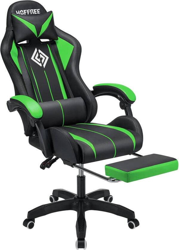 HOFFREE RGB Gaming Chair with Speakers Massage Computer Gaming Chair with LED Lights and Footrest High Back Video Game Chair for Adults Blue and Black