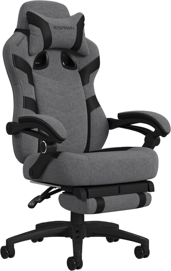 RESPAWN 110 Pro Gaming Chair - Gaming Chair with Footrest, Reclining Gaming Chair, Video Gaming Computer Desk Chair, Adjustable Desk Chair, Gaming Chairs for Adults with Headrest Pillow - Grey Fabric