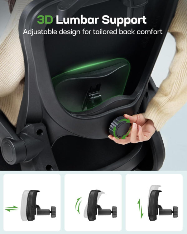 Marsail Ergonomic Office Chair: Ergonomic Gaming Chair with 3D Headrest, 3D Lumbar Support, Flip-up Armrests, High Back Adjustable Desk Chair with 90-120° Tilt Lock, Thick Cushion (Black)