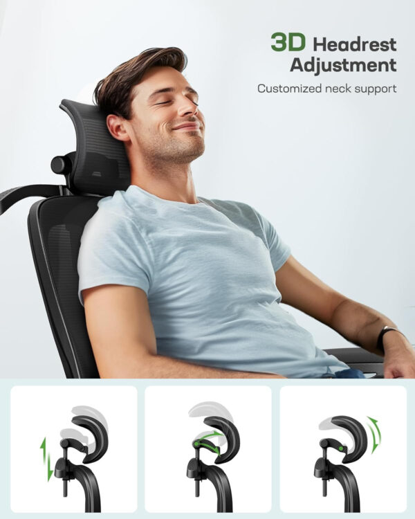 Marsail Ergonomic Office Chair: Ergonomic Gaming Chair with 3D Headrest, 3D Lumbar Support, Flip-up Armrests, High Back Adjustable Desk Chair with 90-120° Tilt Lock, Thick Cushion (Black)