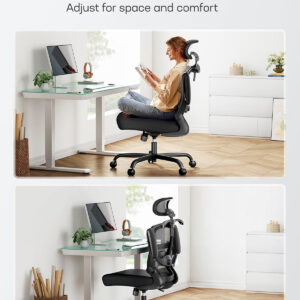 Marsail Ergonomic Office Chair: Ergonomic Gaming Chair with 3D Headrest, 3D Lumbar Support, Flip-up Armrests, High Back Adjustable Desk Chair with 90-120° Tilt Lock, Thick Cushion (Black)