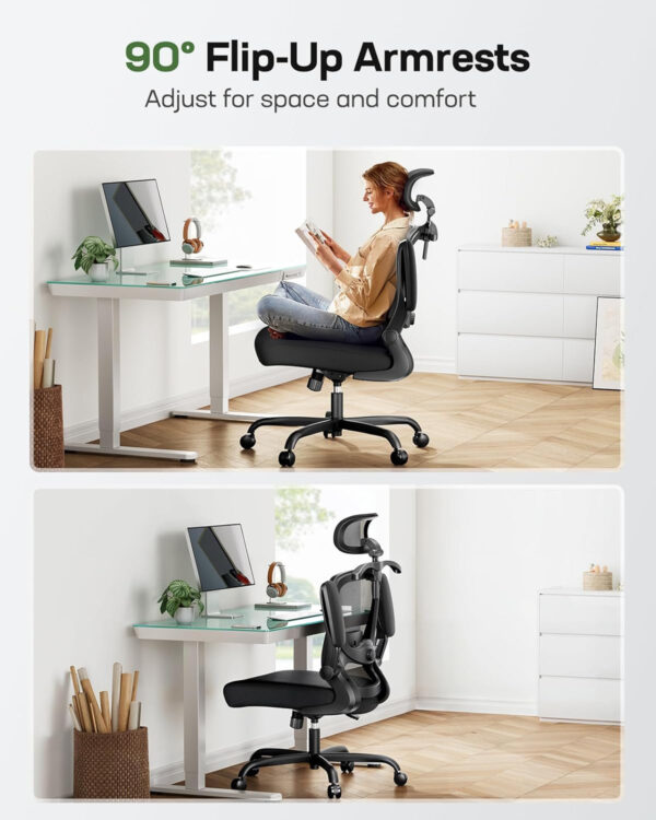 Marsail Ergonomic Office Chair: Ergonomic Gaming Chair with 3D Headrest, 3D Lumbar Support, Flip-up Armrests, High Back Adjustable Desk Chair with 90-120° Tilt Lock, Thick Cushion (Black)
