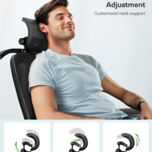 Marsail Ergonomic Office Chair: Ergonomic Gaming Chair with 3D Headrest, 3D Lumbar Support, Flip-up Armrests, High Back Adjustable Desk Chair with 90-120° Tilt Lock, Thick Cushion (Black)