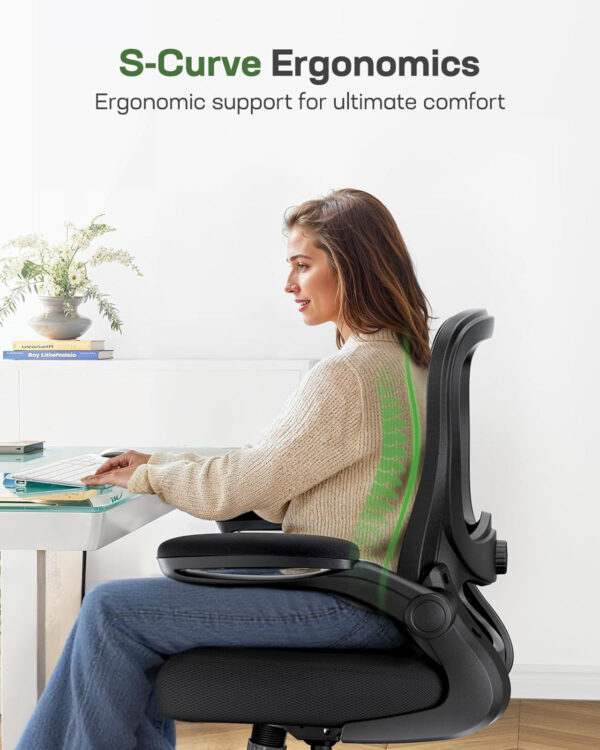 Marsail Ergonomic Office Chair: Ergonomic Gaming Chair with 3D Headrest, 3D Lumbar Support, Flip-up Armrests, High Back Adjustable Desk Chair with 90-120° Tilt Lock, Thick Cushion (Black)