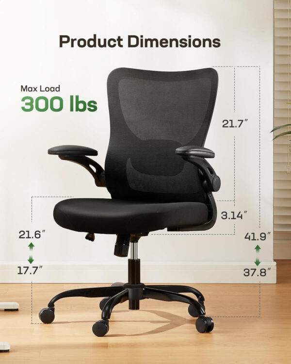 Marsail Ergonomic Office Chair: Ergonomic Gaming Chair with 3D Headrest, 3D Lumbar Support, Flip-up Armrests, High Back Adjustable Desk Chair with 90-120° Tilt Lock, Thick Cushion (Black)