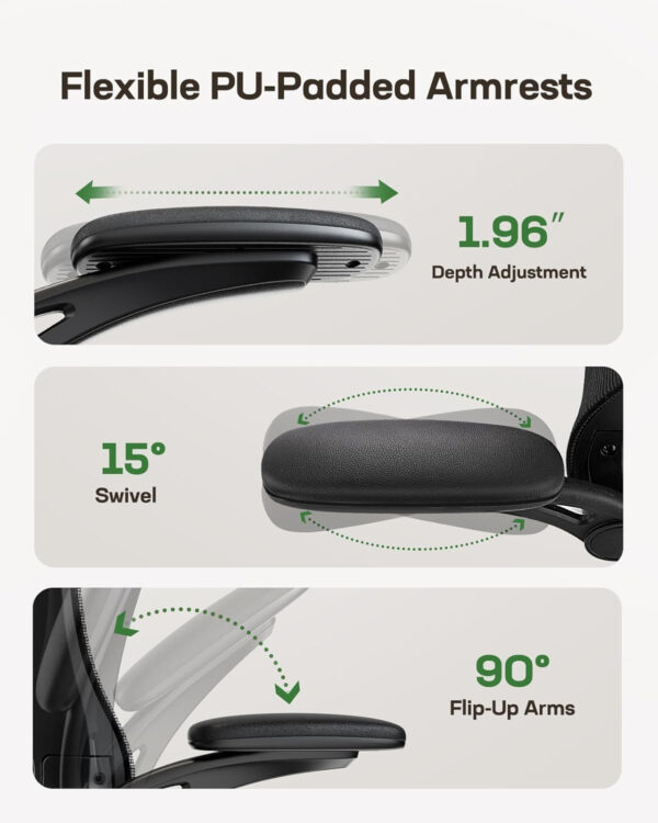 Marsail Ergonomic Office Chair: Ergonomic Gaming Chair with 3D Headrest, 3D Lumbar Support, Flip-up Armrests, High Back Adjustable Desk Chair with 90-120° Tilt Lock, Thick Cushion (Black)