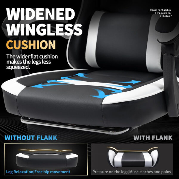 Gaming Chair with Footrest for Adults - Ergonomic Gaming Chairs with Foot Rest - Big and Tall Computer Game Chair - PU Leather Reclining Video Game Chairs with Spring Cushion - Black/White