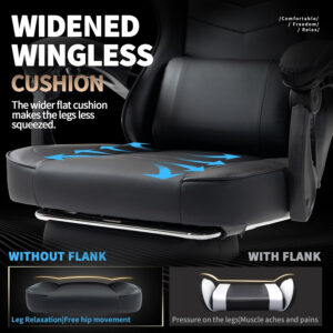 Gaming Chair with Footrest for Adults - Ergonomic Gaming Chairs with Foot Rest - Big and Tall Computer Game Chair - PU Leather Reclining Video Game Chairs with Spring Cushion - Black/White