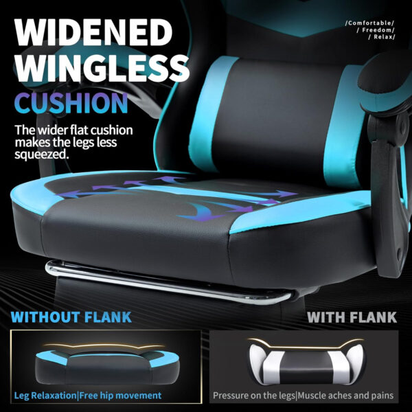 Gaming Chair with Footrest for Adults - Ergonomic Gaming Chairs with Foot Rest - Big and Tall Computer Game Chair - PU Leather Reclining Video Game Chairs with Spring Cushion - Black/White