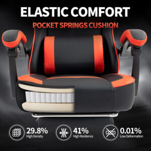 Gaming Chair with Footrest for Adults - Ergonomic Gaming Chairs with Foot Rest - Big and Tall Computer Game Chair - PU Leather Reclining Video Game Chairs with Spring Cushion - Black/White