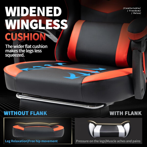 Gaming Chair with Footrest for Adults - Ergonomic Gaming Chairs with Foot Rest - Big and Tall Computer Game Chair - PU Leather Reclining Video Game Chairs with Spring Cushion - Black/White