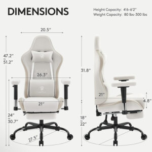 Gaming Chair Breathable Fabric,Computer Office Chair with Footrest,Massage Lumbar Support and Gel Pad,Ergonomic Reclining Gamer Chair with Adjustable Armrests and Spring Cushion Beige