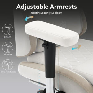 Gaming Chair Breathable Fabric,Computer Office Chair with Footrest,Massage Lumbar Support and Gel Pad,Ergonomic Reclining Gamer Chair with Adjustable Armrests and Spring Cushion Beige