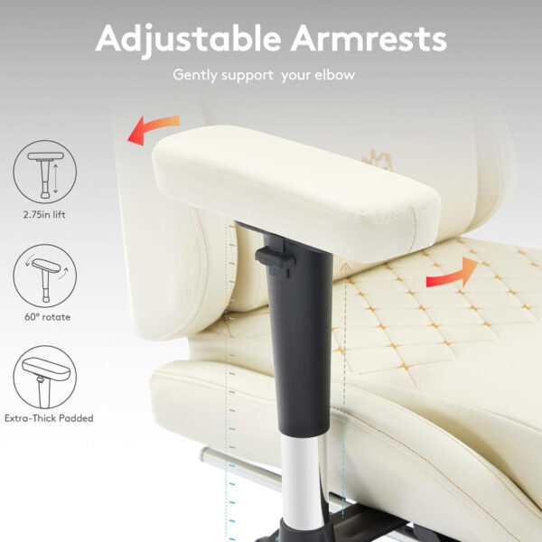 Gaming Chair Breathable Fabric,Computer Office Chair with Footrest,Massage Lumbar Support and Gel Pad,Ergonomic Reclining Gamer Chair with Adjustable Armrests and Spring Cushion Beige