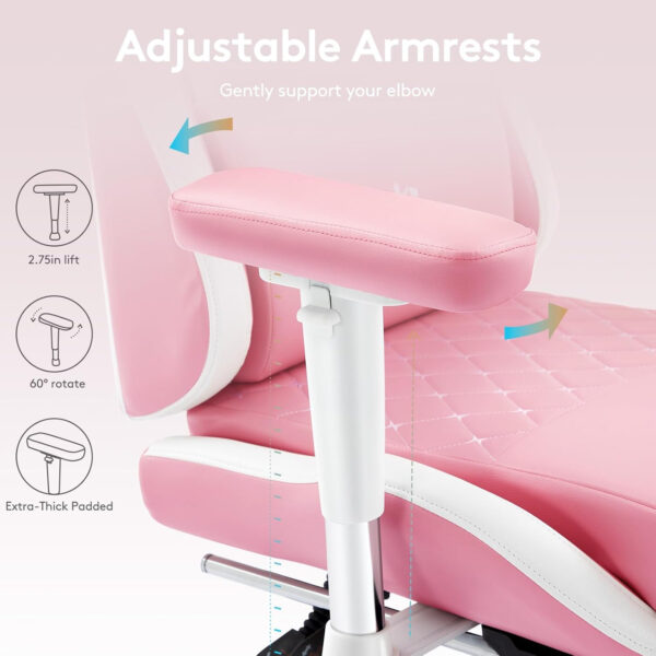 Gaming Chair Breathable Fabric,Computer Office Chair with Footrest,Massage Lumbar Support and Gel Pad,Ergonomic Reclining Gamer Chair with Adjustable Armrests and Spring Cushion Beige